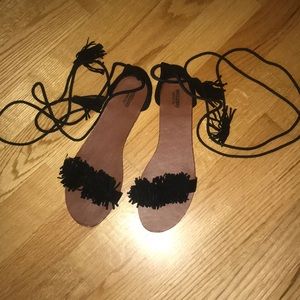 Black tassel lace up sandals